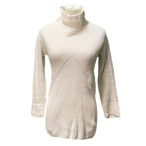 Talbots Long Sleeve Mock Neck White Cotton Blend Chunky Sweater Size S/P